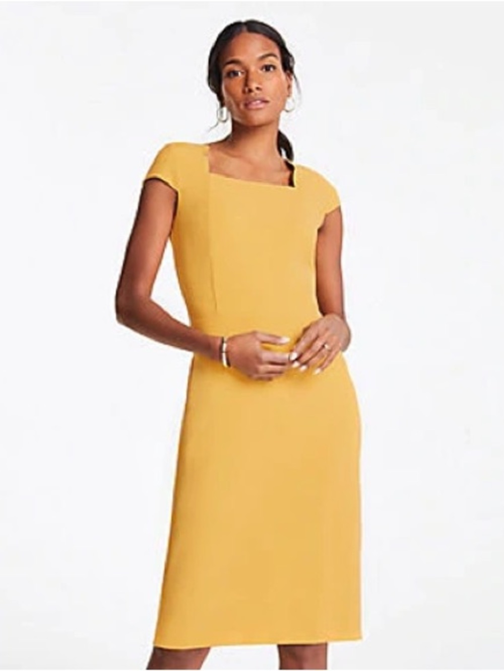 Ann Taylor Yellow Square-Neck Sheath Dress